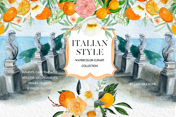 Italian Style. Watercolor tiles. in Illustrations - product preview 10