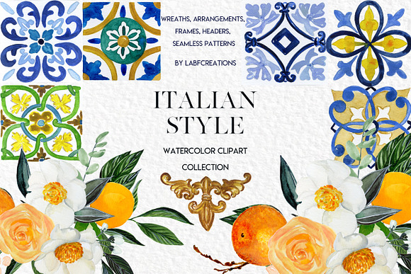 Italian Style. Watercolor tiles. in Illustrations - product preview 11