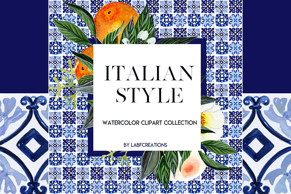 Italian Style. Watercolor tiles. in Illustrations - product preview 12