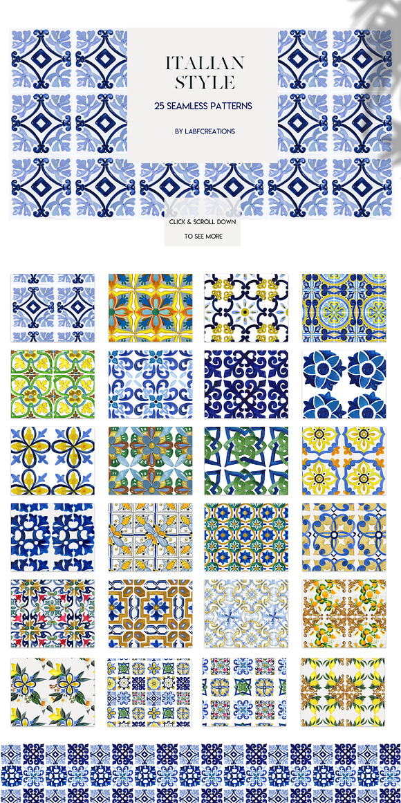 Italian Style. Watercolor tiles. in Illustrations - product preview 13