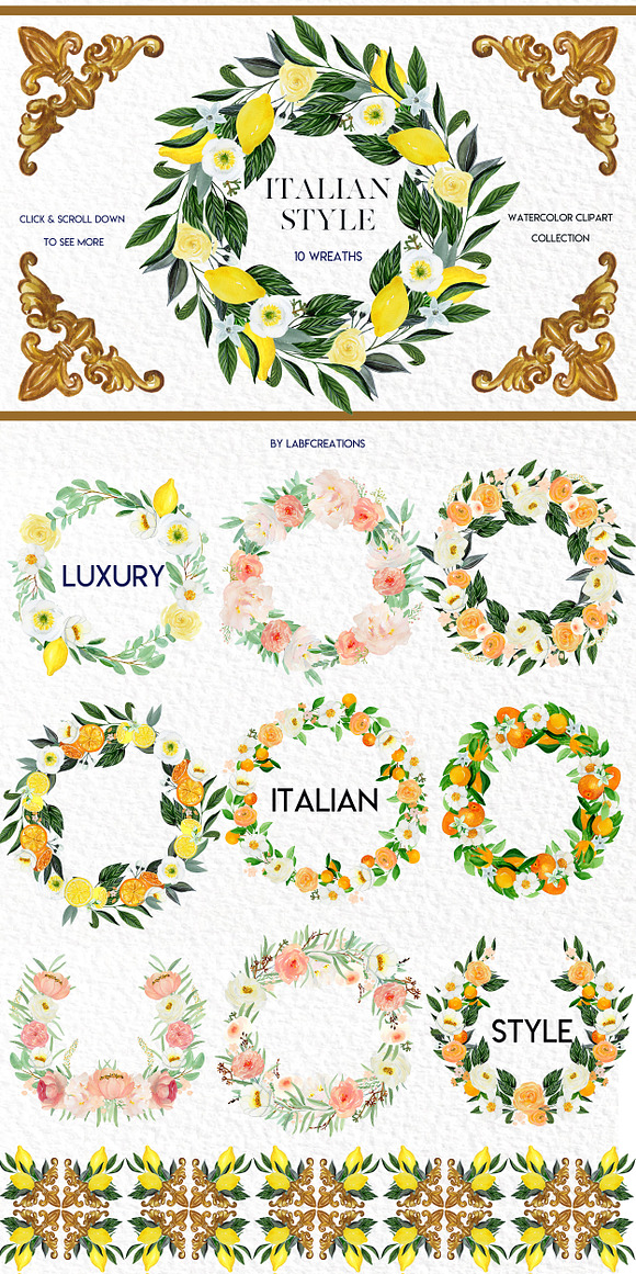 Italian Style. Watercolor tiles. in Illustrations - product preview 15