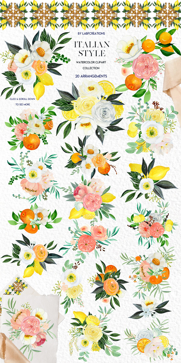 Italian Style. Watercolor tiles. in Illustrations - product preview 16