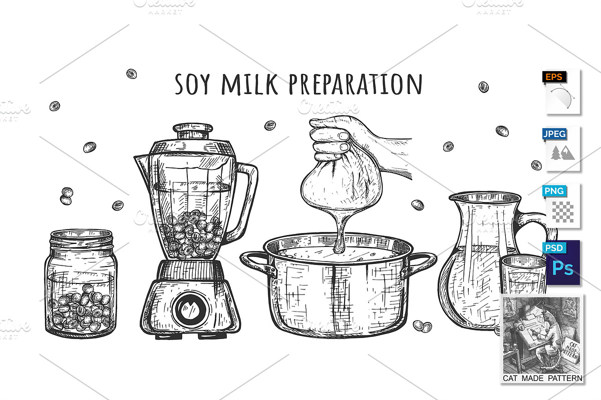 Soy milk preparation steps set in Illustrations - product preview 8