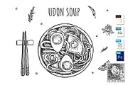 Oriental udon noodles ramen soup set