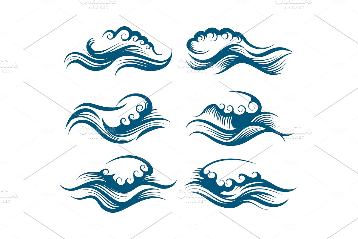 Waves in engraving style in Illustrations - product preview 8