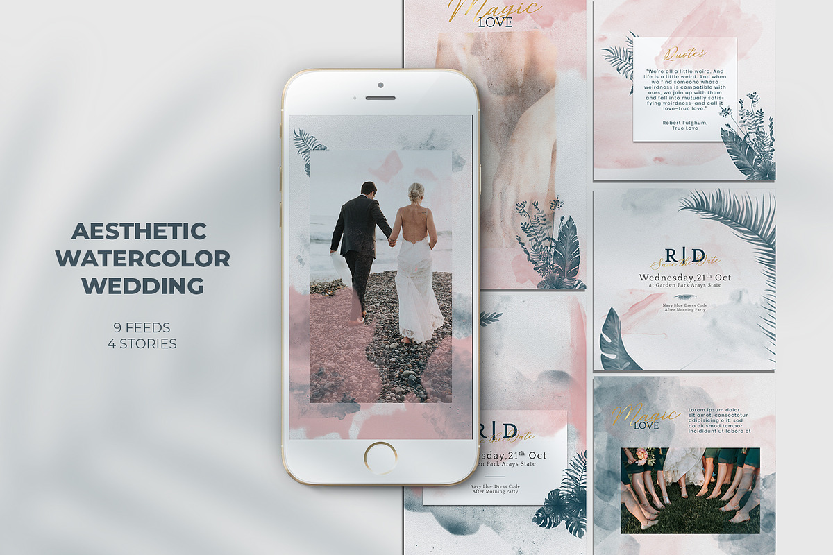 Aesthetic Watercolor Wedding IG in Instagram Templates - product preview 8