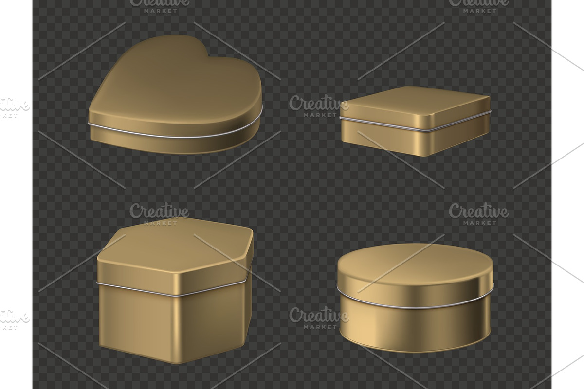 Golden tin boxes for tea, coffee or in Objects - product preview 8