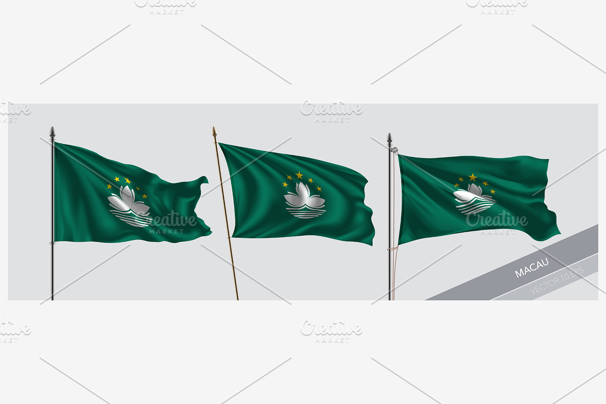 Set of Macau waving flag vector in Illustrations - product preview 8