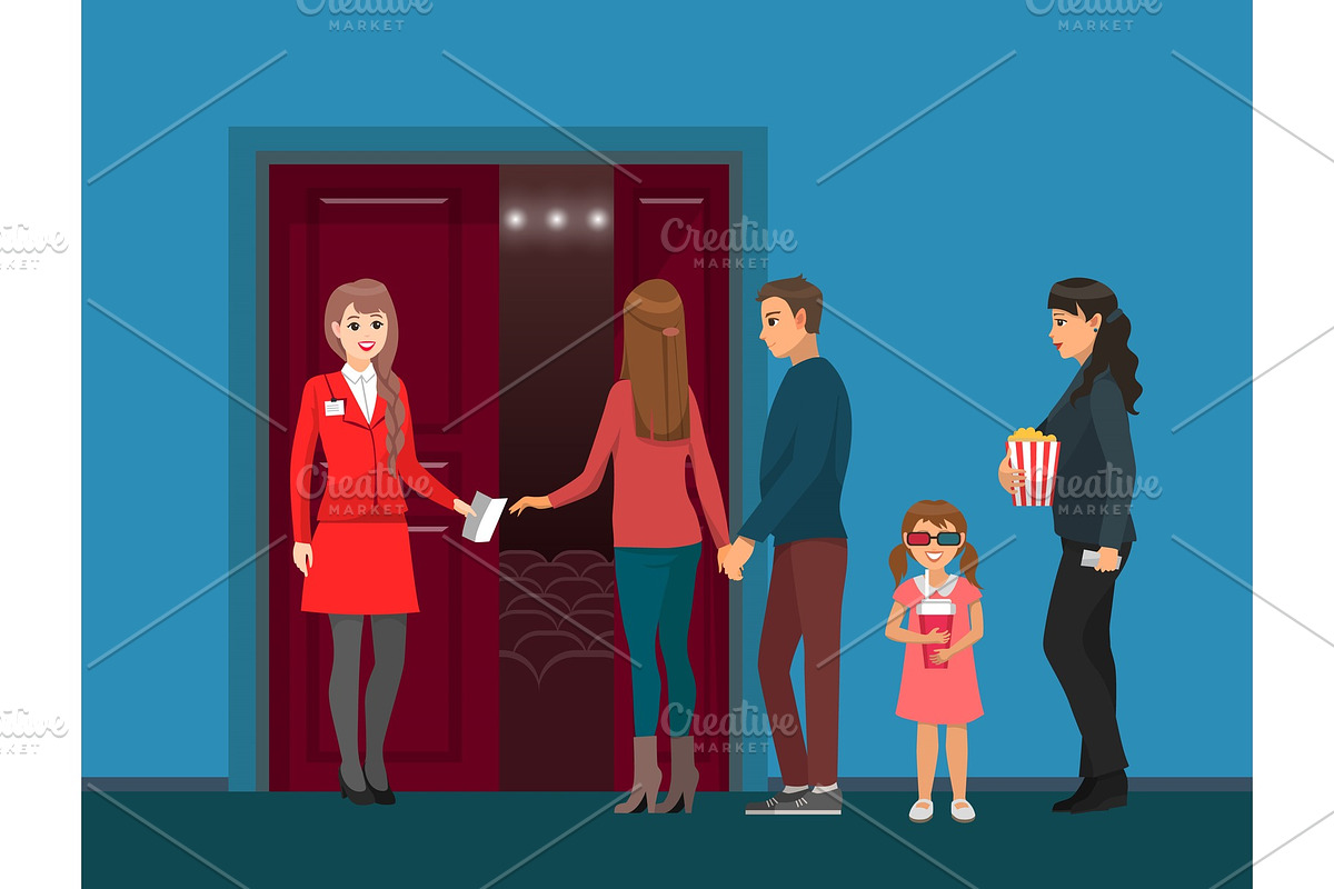 Cinema Hall Entrance, Spectators and in Illustrations - product preview 8