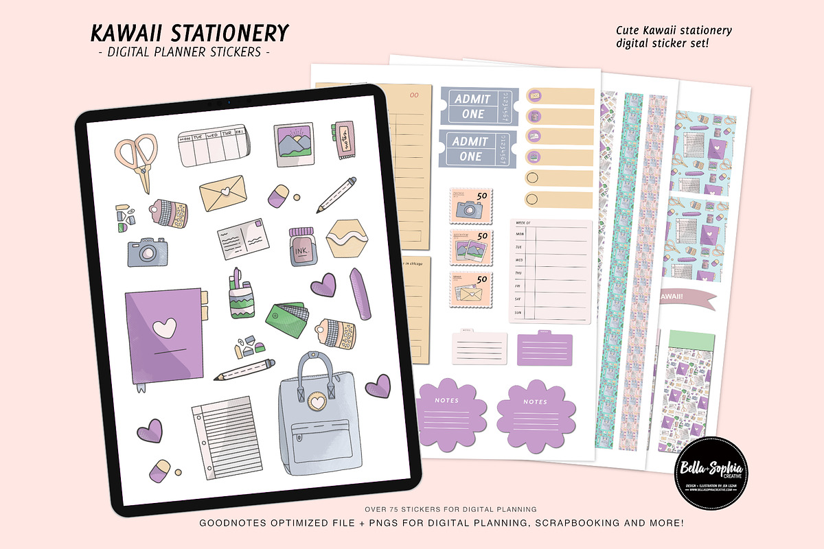 Kawaii Digital Planner Sticker Pack in Stationery Templates - product preview 8