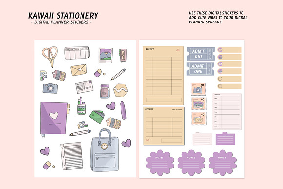 Kawaii Digital Planner Sticker Pack in Stationery Templates - product preview 1