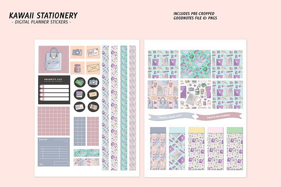 Kawaii Digital Planner Sticker Pack in Stationery Templates - product preview 2