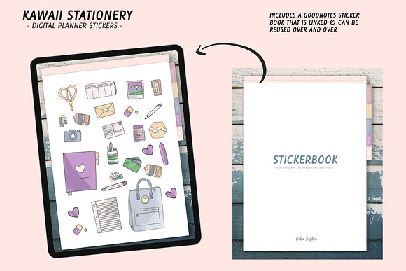 Kawaii Digital Planner Sticker Pack in Stationery Templates - product preview 3