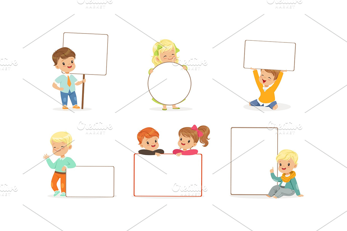Cute Kids Holding Blank Banners in Illustrations - product preview 8