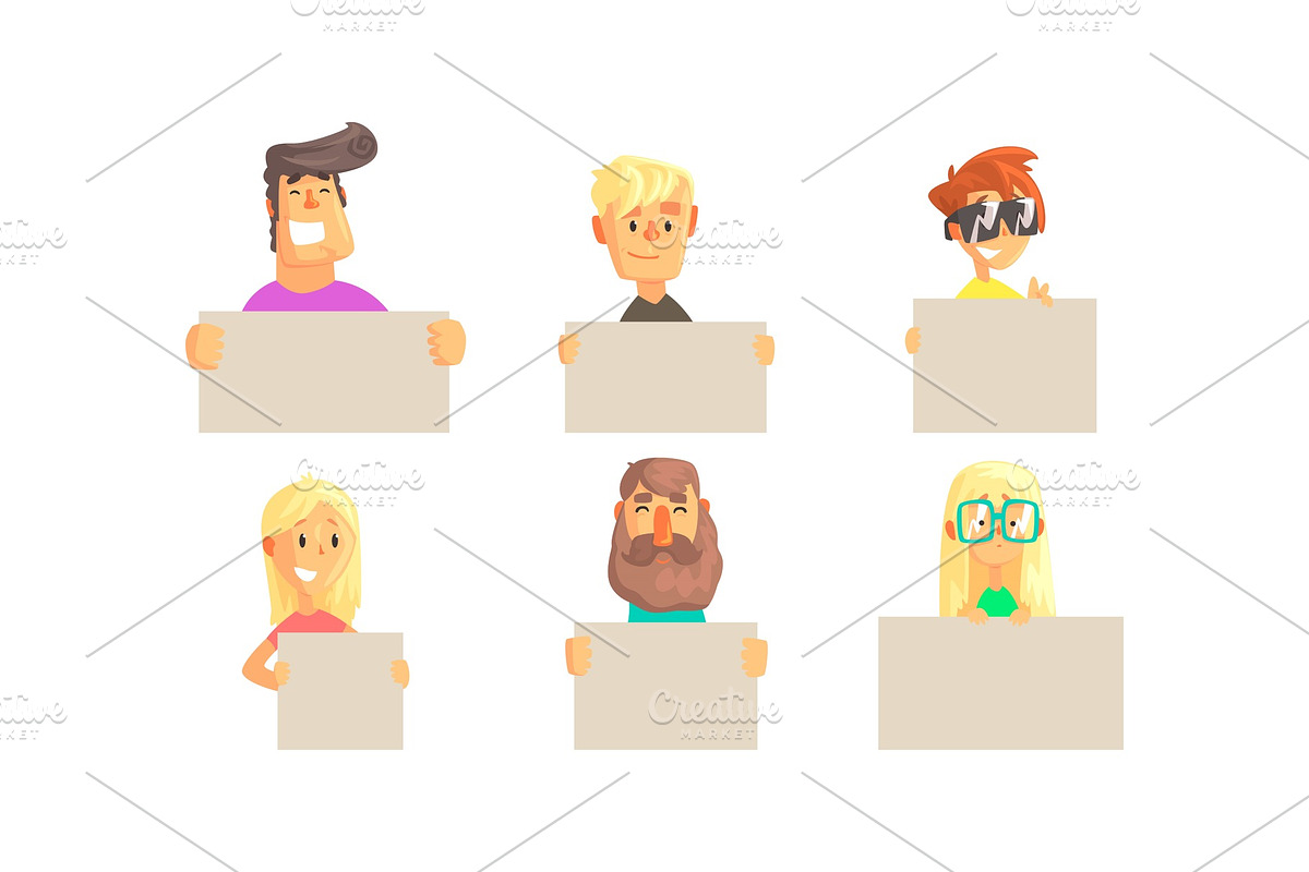 People Holding Blank Banners in Illustrations - product preview 8