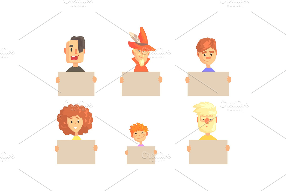Funny People Holding Blank Banners in Illustrations - product preview 8