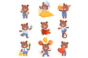 Cute Cartoon Bears Vector Set. Bear
