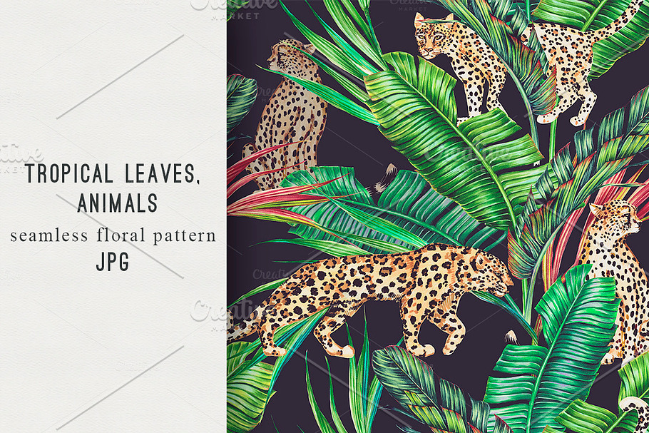 Tropical leaves,animals pattern