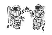Astronauts drink beer sketch vector