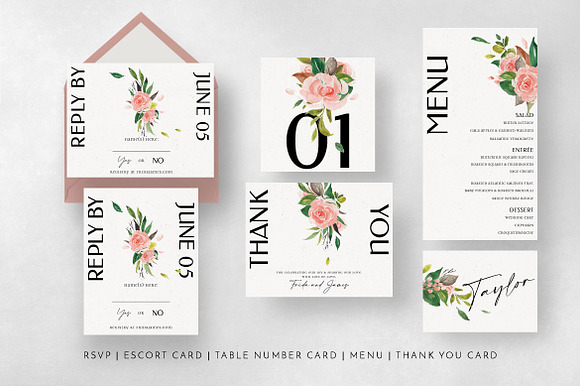 Rose & Foliage Wedding Suite in Wedding Templates - product preview 12