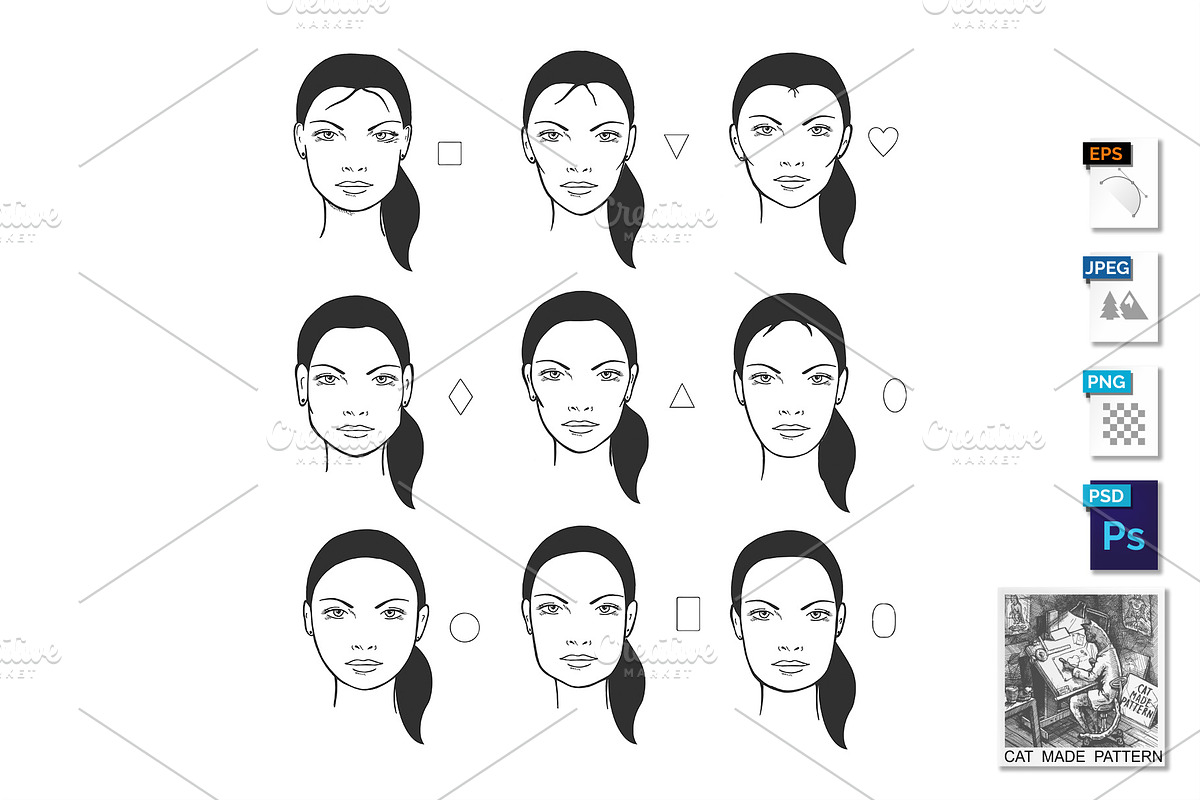 Woman face shapes and types set in Illustrations - product preview 8