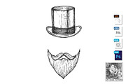 Gentleman hat, beard with moustaches