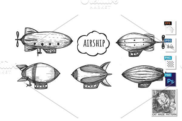 Transport zeppelin and airship set