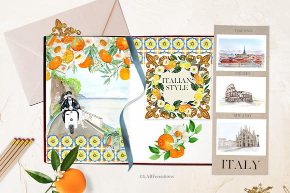 Italian Style. Watercolor tiles. in Illustrations - product preview 20