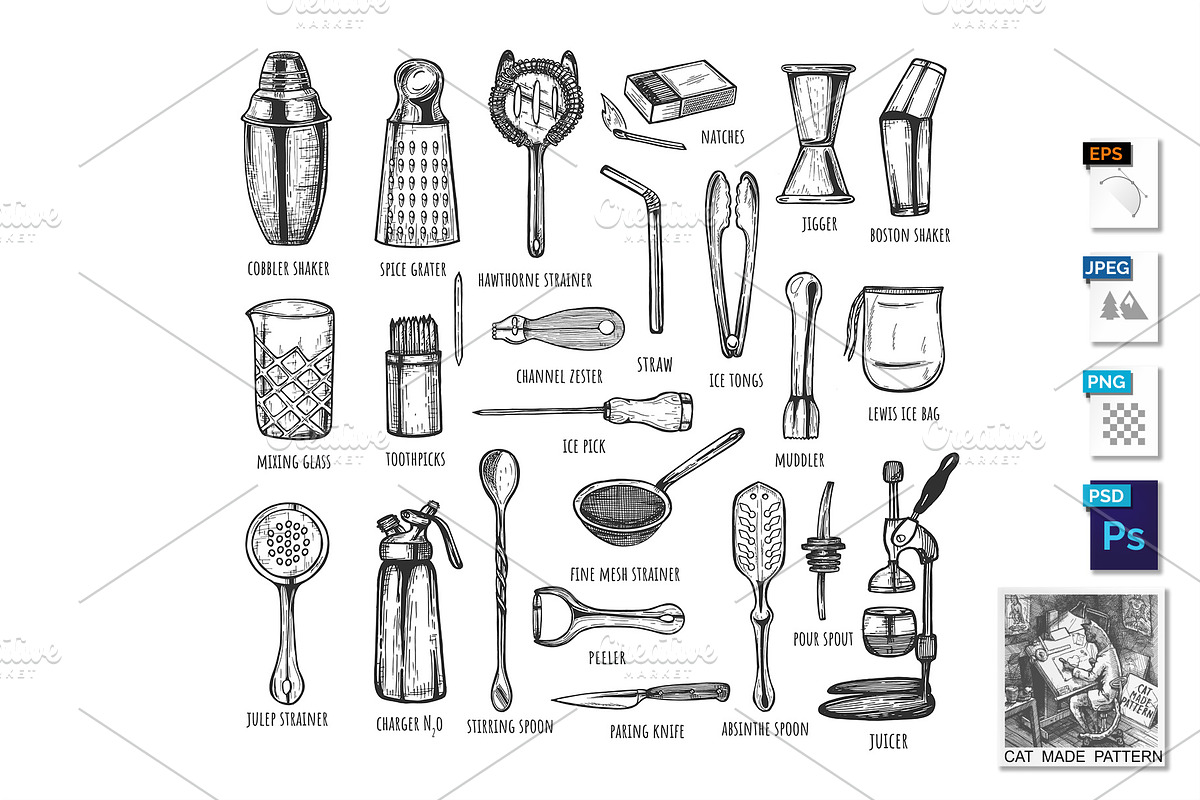 Professional bartender tools set in Illustrations - product preview 8