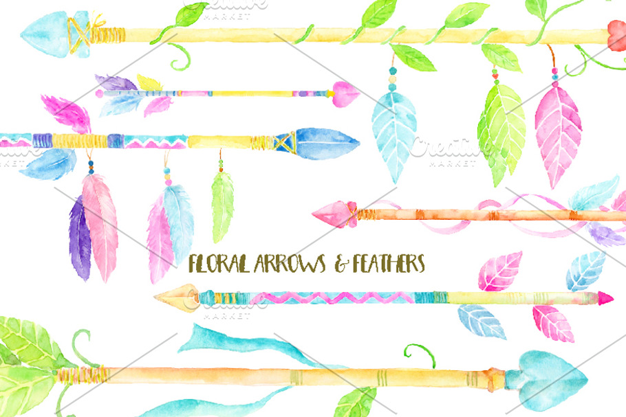 Watercolor Clipart Floral Arrows