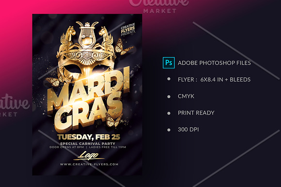 Mardi gras Party Flyer Template in Flyer Templates - product preview 1
