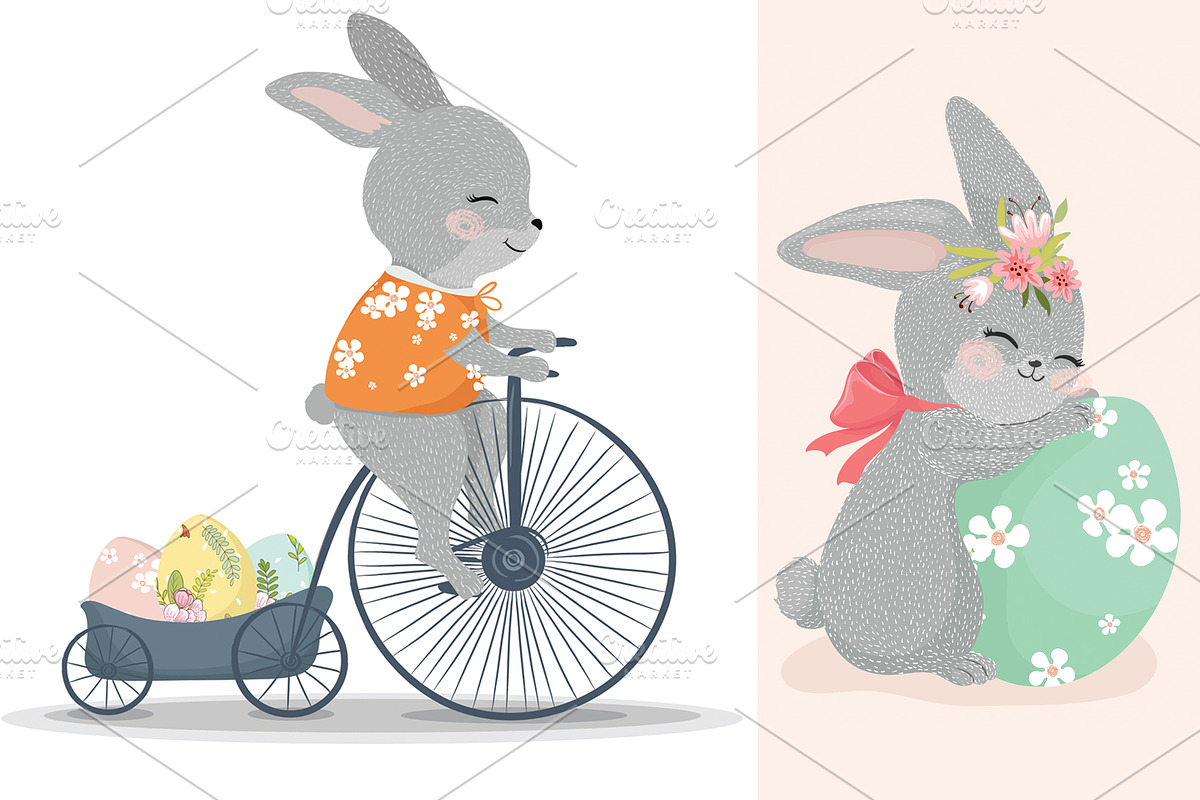 Easter greeting card. Bunny vector in Illustrations - product preview 8