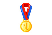 Icon gold medal ribbon in flat style
