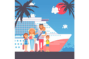 Happy family on cruise trip, vector