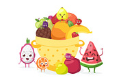 Summer fruits in basket, vector