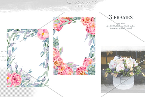 Floral boxes. Watercolor collection. in Illustrations - product preview 10