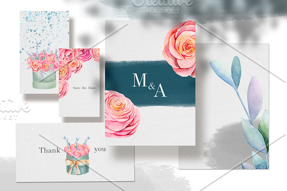 Floral boxes. Watercolor collection. in Illustrations - product preview 11