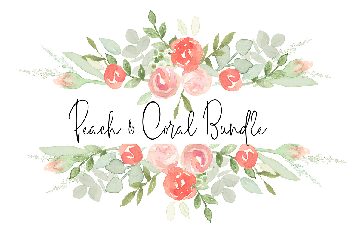 NEW Peach Coral Watercolor Florals in Graphics - product preview 8