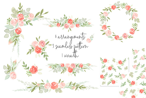 NEW Peach Coral Watercolor Florals in Graphics - product preview 5