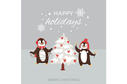 Merry Christmas cute penguins