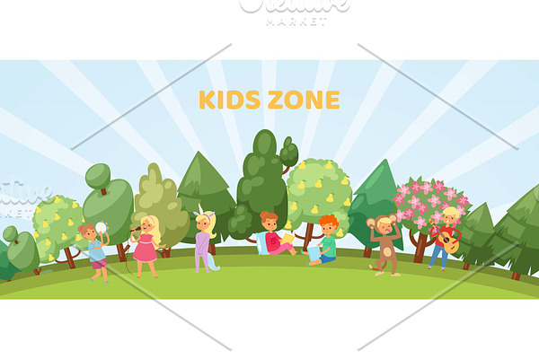 Kids zone banner, playroom or park