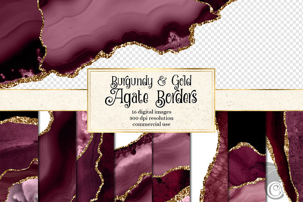 Burgundy & Gold Agate Borders