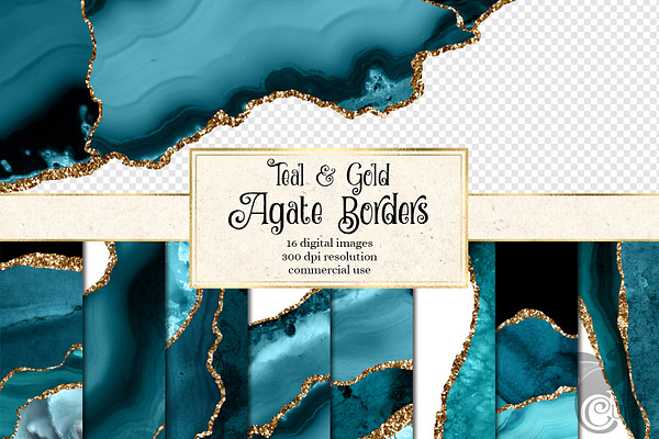 Teal & Gold Agate Borders