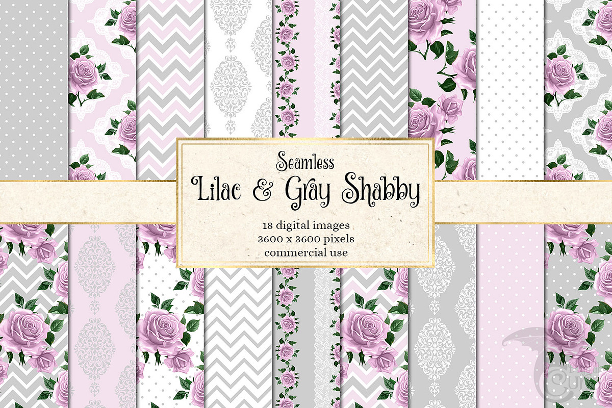 Lilac & Gray Shabby Digital Paper in Patterns - product preview 8