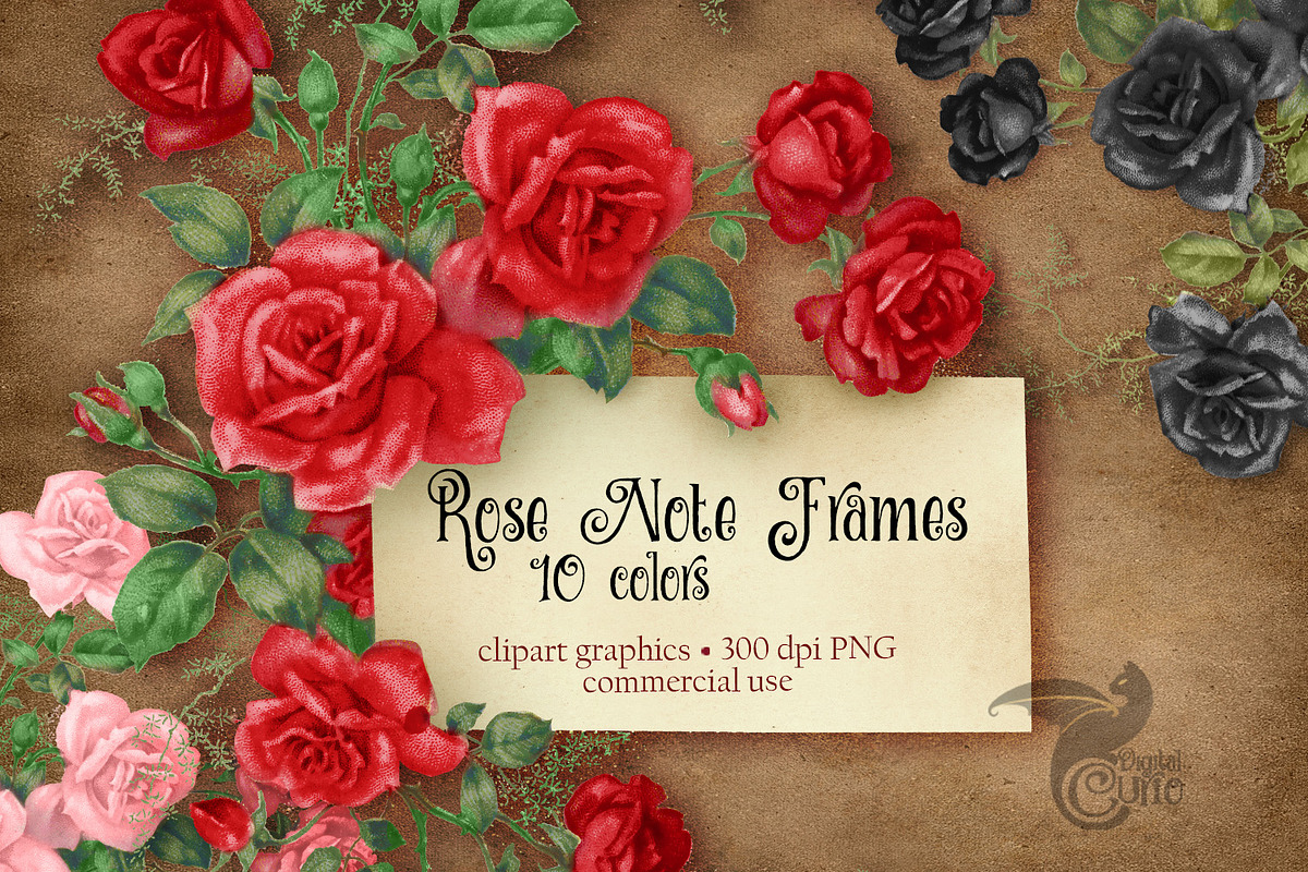Rose Note Frames Clipart in Illustrations - product preview 8