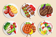 Grilled food icons set