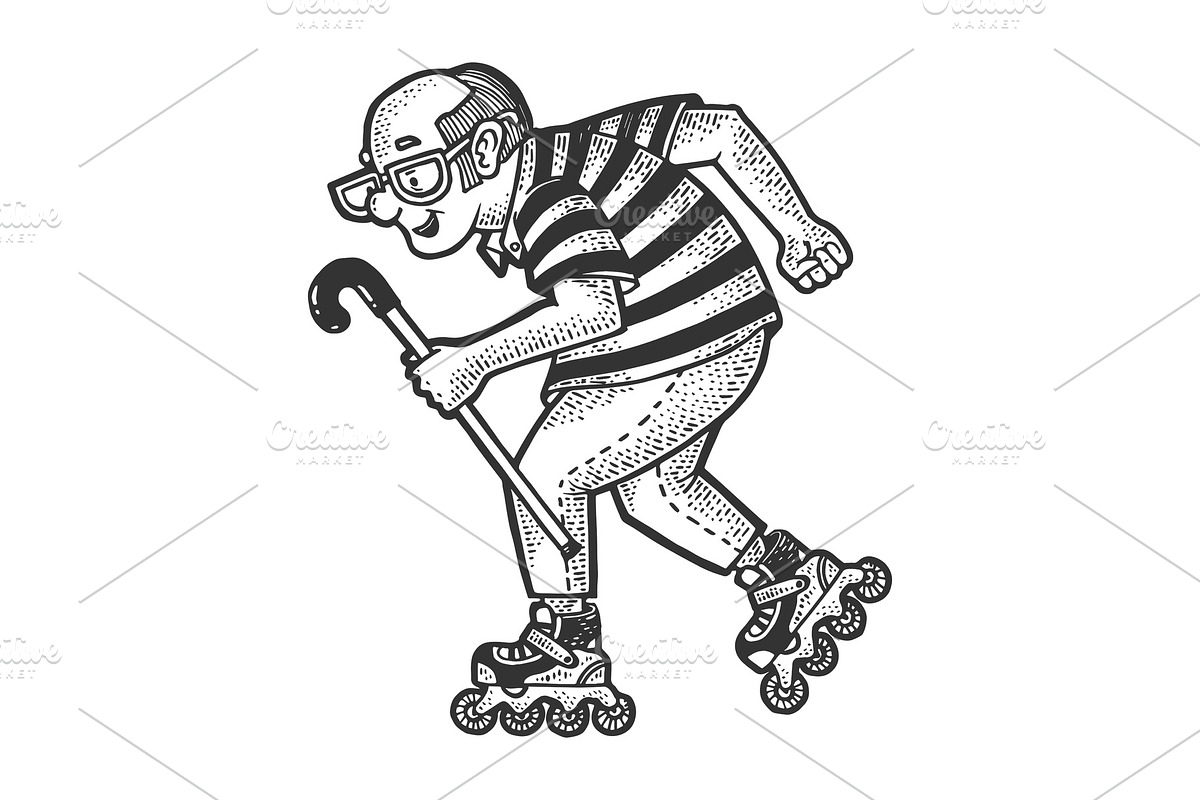 Old man rides on roller Skates in Illustrations - product preview 8
