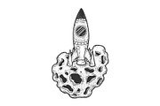 Rocket on asteroid sketch vector