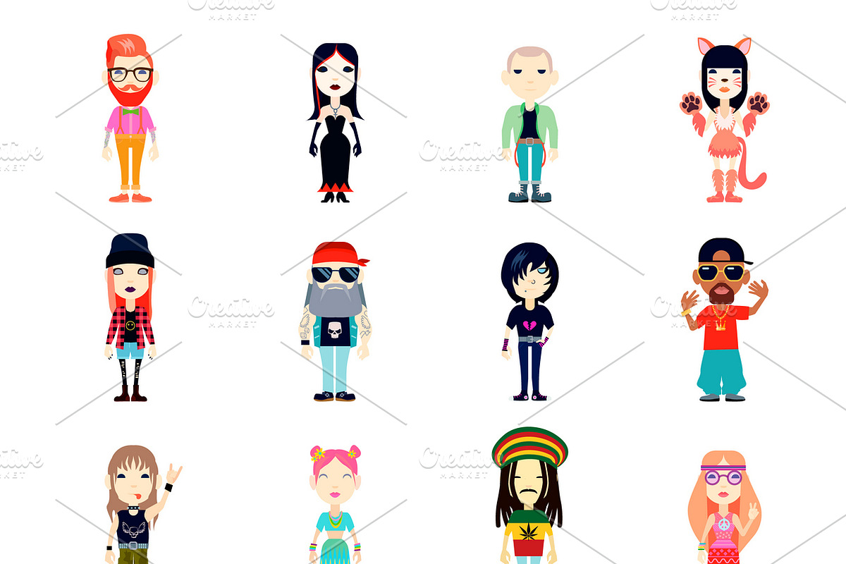 Subcultures icons set in Icons - product preview 8