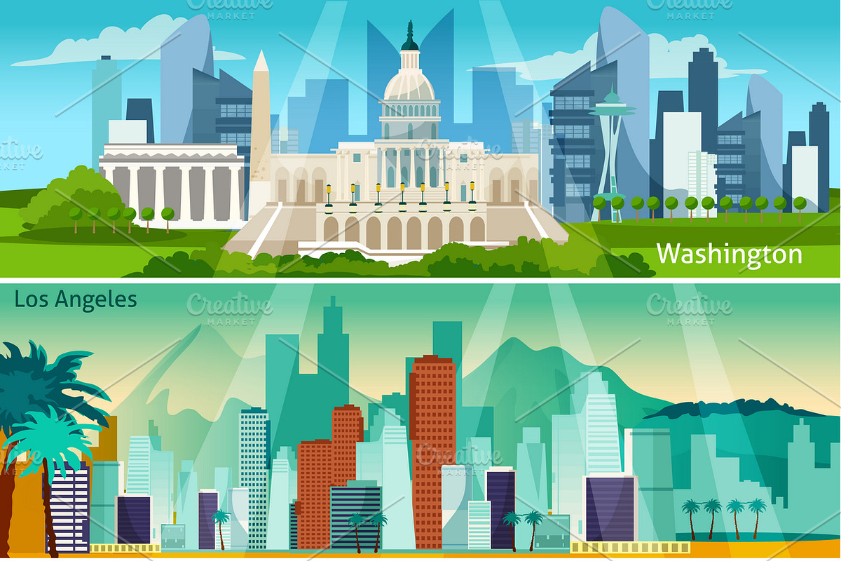 USA sights horizontal banners in Illustrations - product preview 8